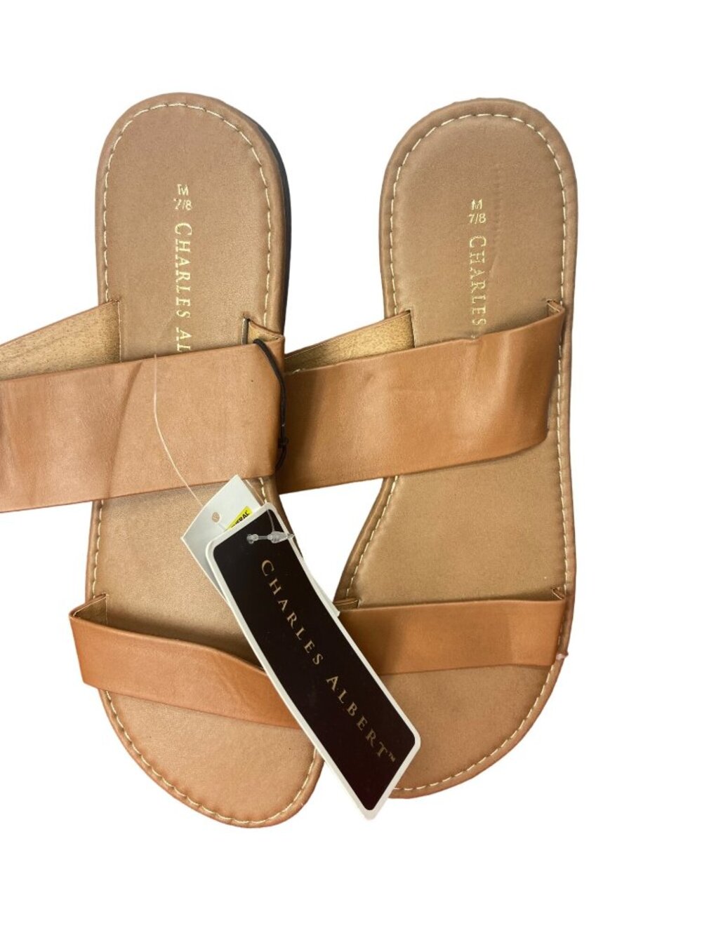 Charles Albert Womens Tan Flat Sandals M 7/8 PU Upper Rubber Sole Mara Design